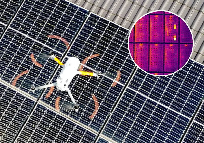 Thermografische Untersuchung einer Photovoltaikanlage mit einer Drohne